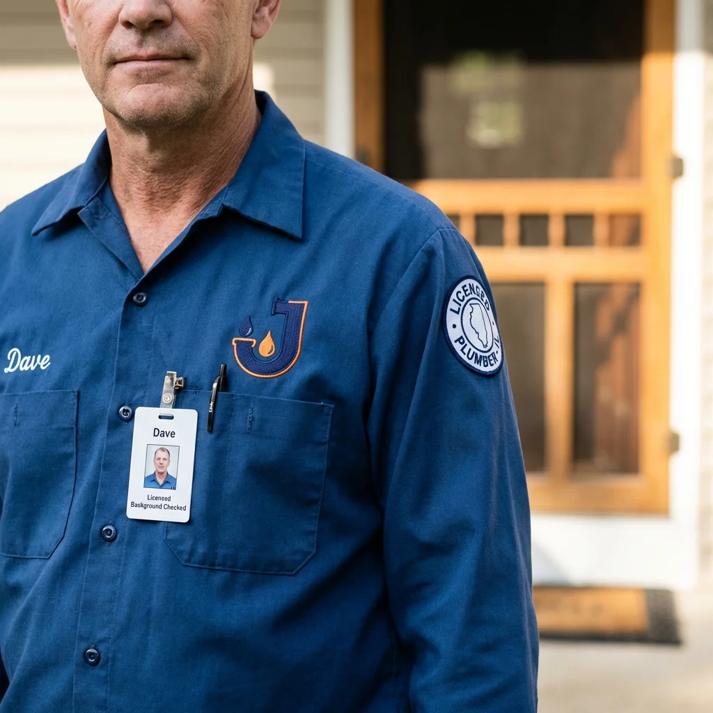 Licensed plumber showing ID badge in Hopwood, PA
