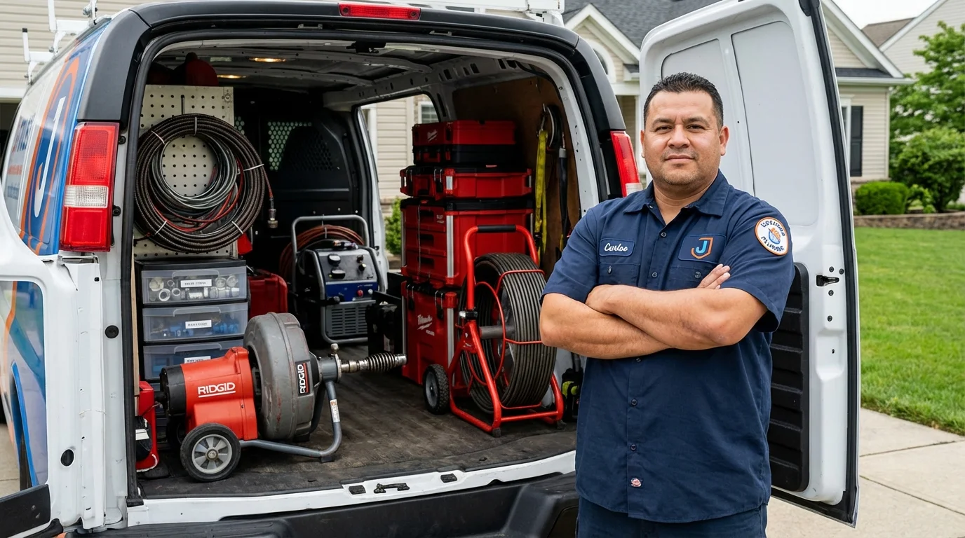 Professional drain cleaning equipment and Johns Plumbing LLC plumber in Hopwood