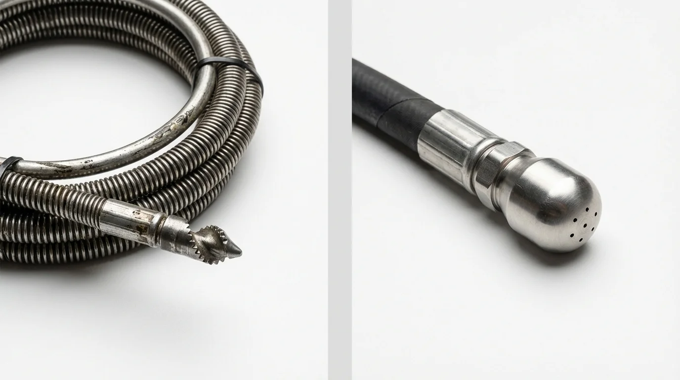 Drain snake cable and hydro jetting nozzle used for drain cleaning in Hopwood, PA