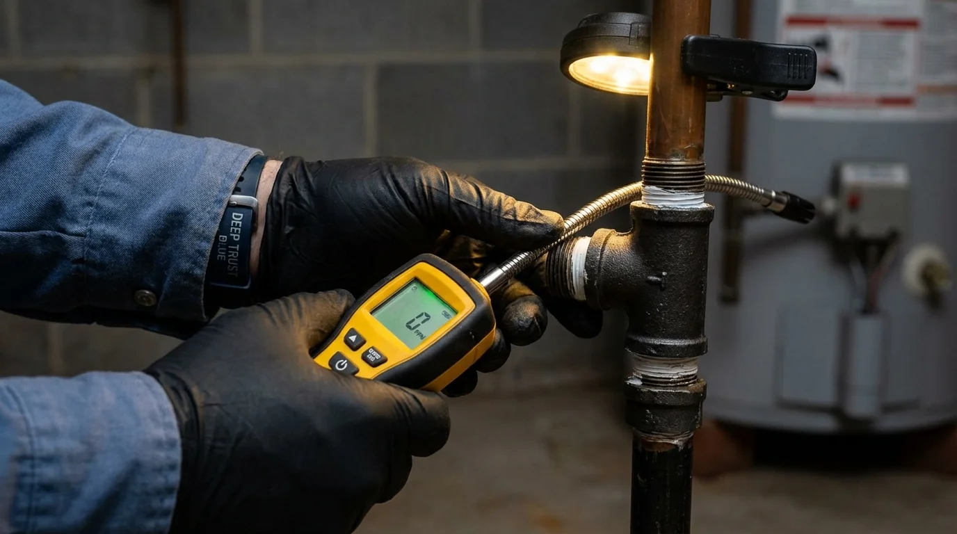 Gas leak detection with electronic sniffer by Johns Plumbing LLC in Hopwood