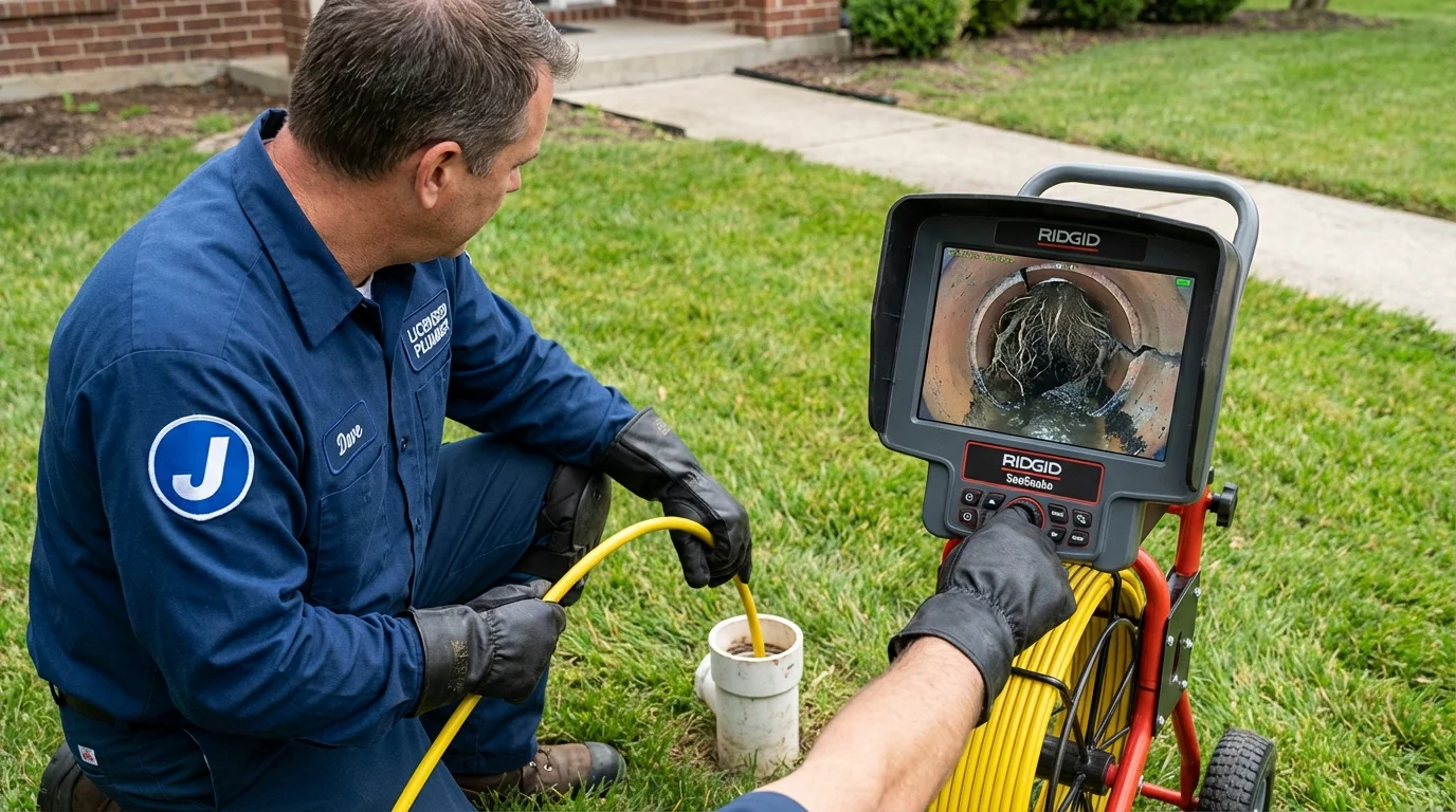 Sewer camera inspection being performed by Johns Plumbing LLC in Hopwood