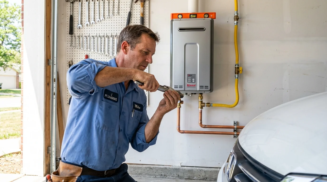 Tankless water heater installation by a Johns Plumbing LLC plumber in Hopwood